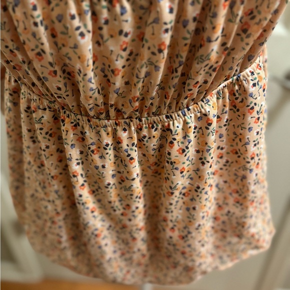 Floral Print Puff Sleeve Front Tie Ruffle Trim Babydoll Top - Picture 3 of 4